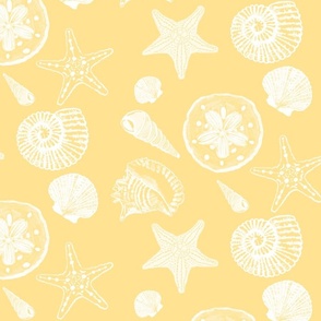 Shell Sketches on Pale Yellow Background, Large Scale Design