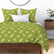 medium - Papaya tropical fruits line art - white on juicy apple green