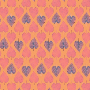 Painted Heart Leaves (Salmon and Blue on School Bus Yellow)