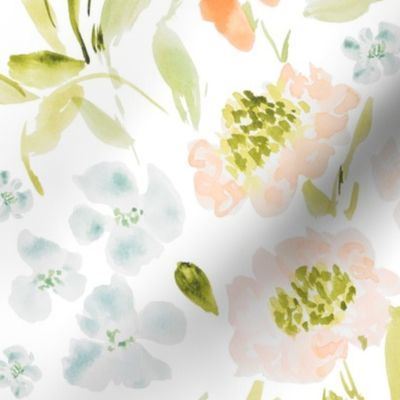 Wildflowers watercolor floral pattern large scale white