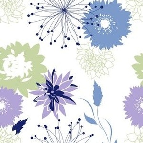 Mid Mod Mix and Match Coordinate - Flowers and Spikes in  Wedgewood Blue, Digital Lavender, Cobalt, and Green