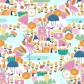 Gnomes in whimsical candy land