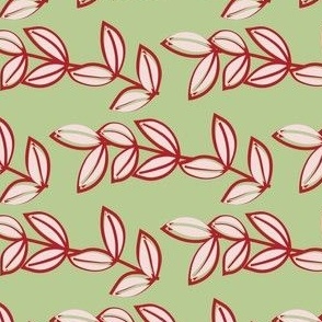 Red and pink leaf design on green background