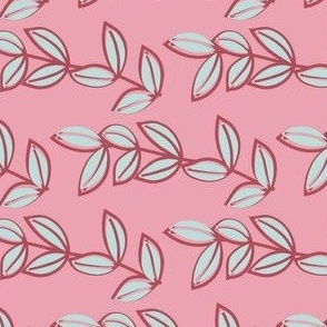 pink and blue leaf design on pink background