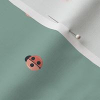 Ladybug Polka Dots (peach/coral on light teal)