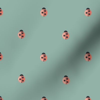 Ladybug Polka Dots (peach/coral on light teal)