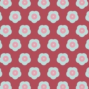 blue and pink flowers on dark pink background