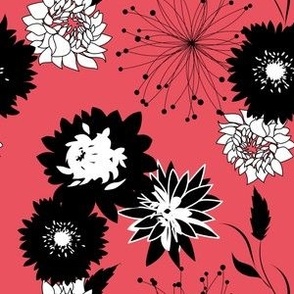 Mid Mod Mix and Match Coordinate - Flowers and Spikes in Black and White on Dark Pink
