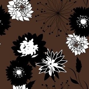 Mid Mod Mix and Match Coordinate - Flowers and Spikes in Black and White on Dark Brown
