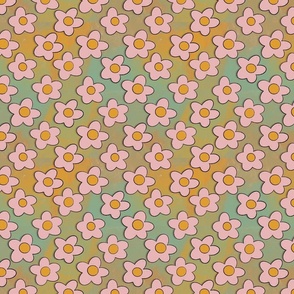 Flower Power, Retro Fabric, Vintage Floral, Colorful Home Decor, Hippie Flowers, Psychedelic Floral, Retro Wallpaper, Teen Decor, Orange and Pink, Blue and Green, Hand drawn Flowers