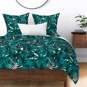 Monstera And Palm Pattern Teal Emerald Green