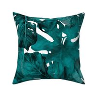 Monstera And Palm Pattern Teal Emerald Green