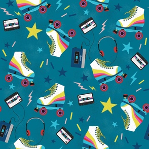 Roller Skates retro walkman and cassette tapes (Turquoise) - Large