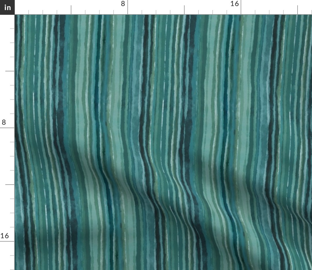 Loose Watercolor Stripes Turquoise Teal Smaller Scale