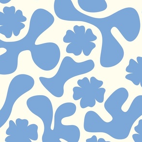 henri matisse style inspired retro 1960s abstract flowers kids room wallpaper cornflower blue