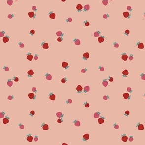 Small Scattered Summer Fruit Strawberries with Blush Pink Background