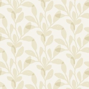 Overlapping plant leaves in Ivory Sand Cream and soft green beige colours. Modern and playful jungle vibes wallpaper, nursery decor or clothing.