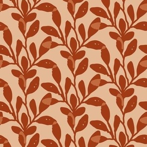 Foliage Overlay - Rust Red on Peachy Beige | Botanical Jungle Leaves With Texture