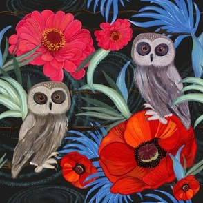 Owls With Flowers Pattern