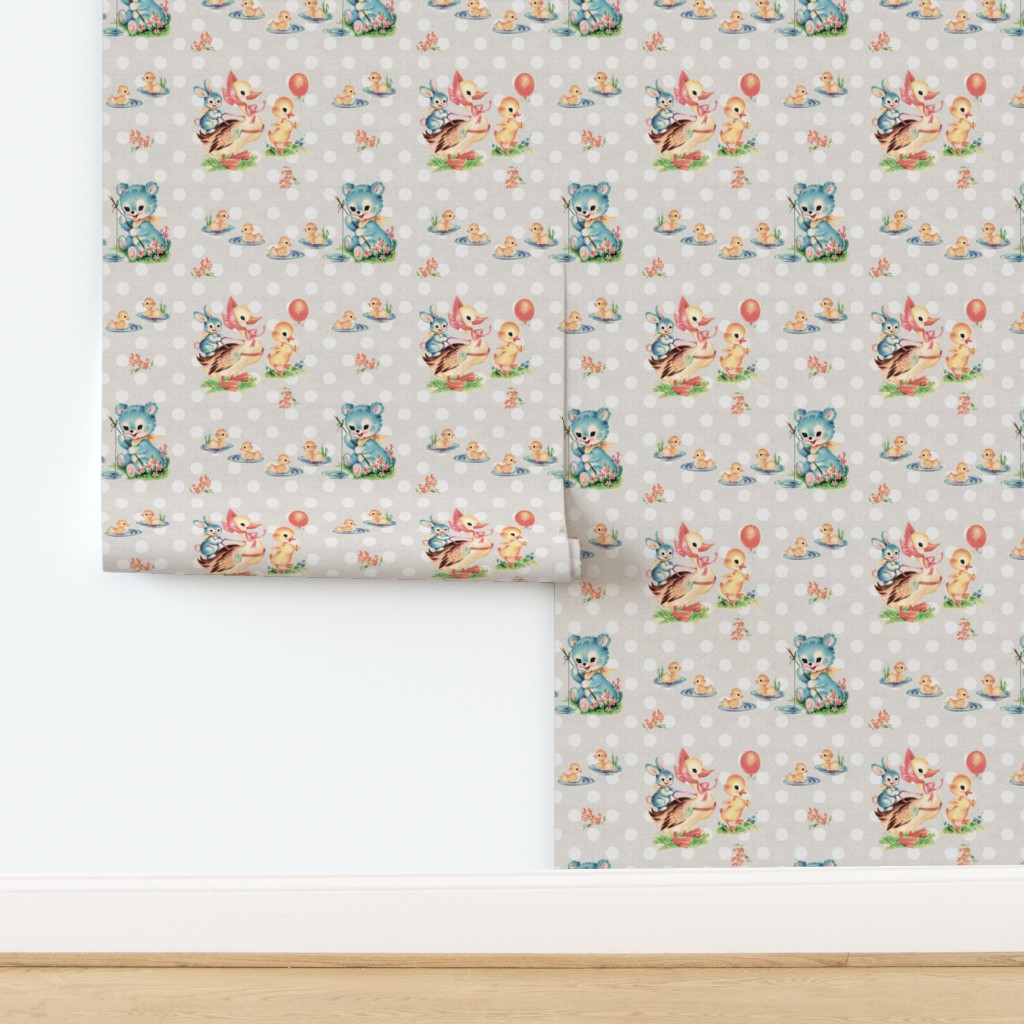 PUDDLE DUCKS - RETRO NURSERY COLLECTION Wallpaper | Spoonflower