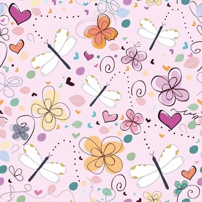 Abstract decorative summer doodle flowers pattern