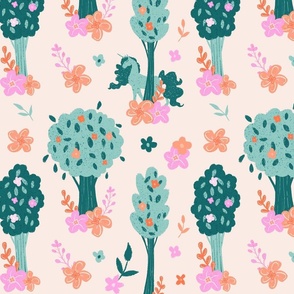 Unicorn Forest In Teal, Peach, and Pink