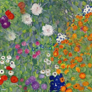 36" Gustav Klimt Reconstructed Antiqued Hand Painted Colorful Flower Garden Painting And Tea Towel