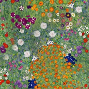 21" Gustav Klimt Reconstructed Antiqued Hand Painted Colorful Flower Garden Painting And Tea Towel