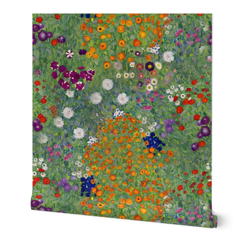14"  Gustav Klimt Reconstructed Antiqued Hand Painted Colorful Flower Garden Painting And Tea Towel