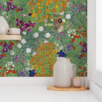 14"  Gustav Klimt Reconstructed Antiqued Hand Painted Colorful Flower Garden Painting And Tea Towel