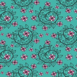 Star flowers Teal Blue sf small