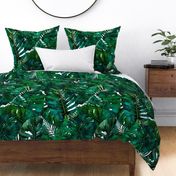 Monstera And Palm Pattern Emerald Green