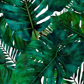 Monstera And Palm Pattern Emerald Green