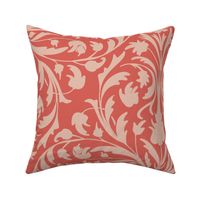 damask with flowers and ornaments blush pink on salmon / coral - large scale