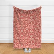 damask with flowers and ornaments blush pink on salmon / coral - large scale