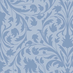 damask with flowers and ornaments cornflower blue on baby blue - large scale