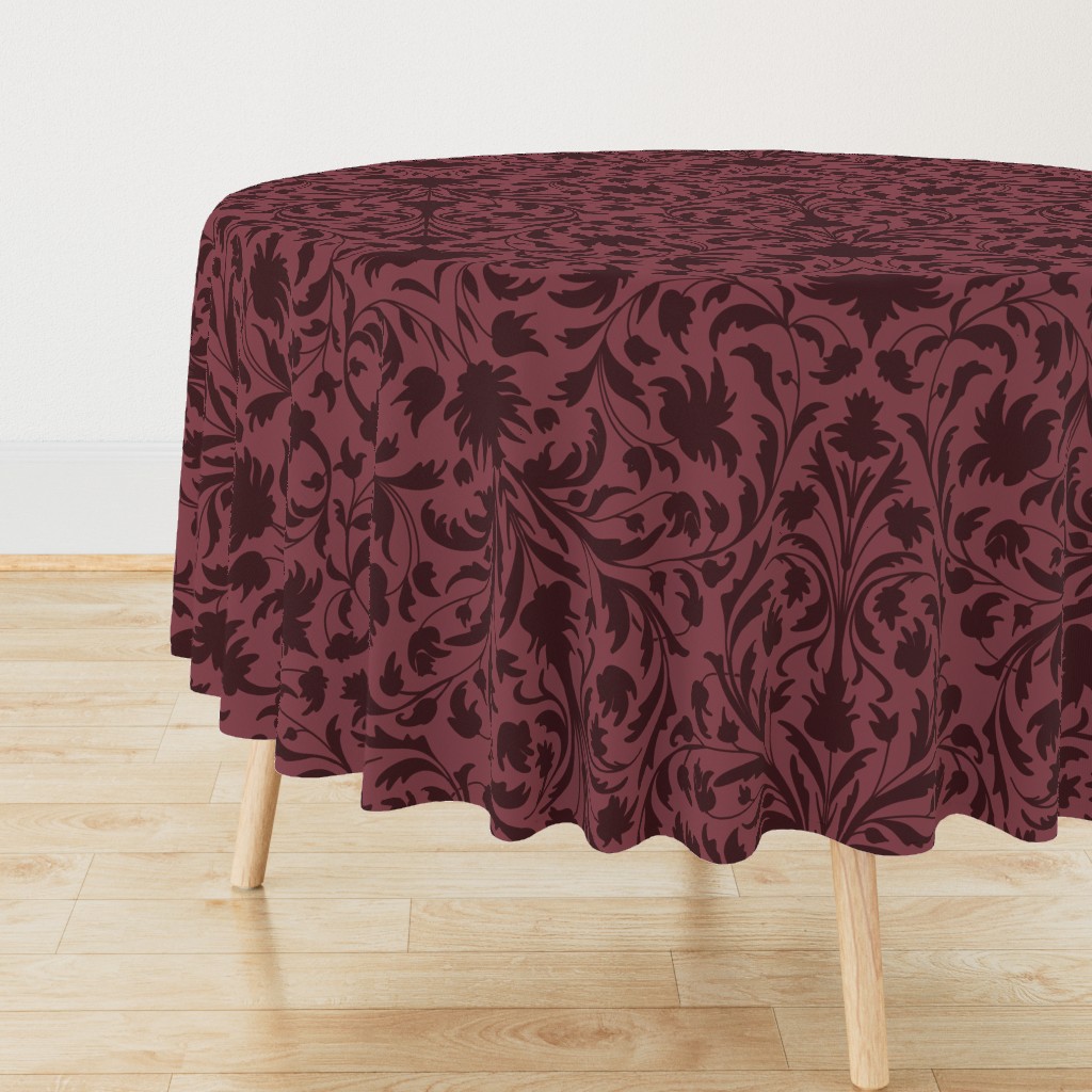 damask with flowers and ornaments Rosewood red on Burgundy - large scale