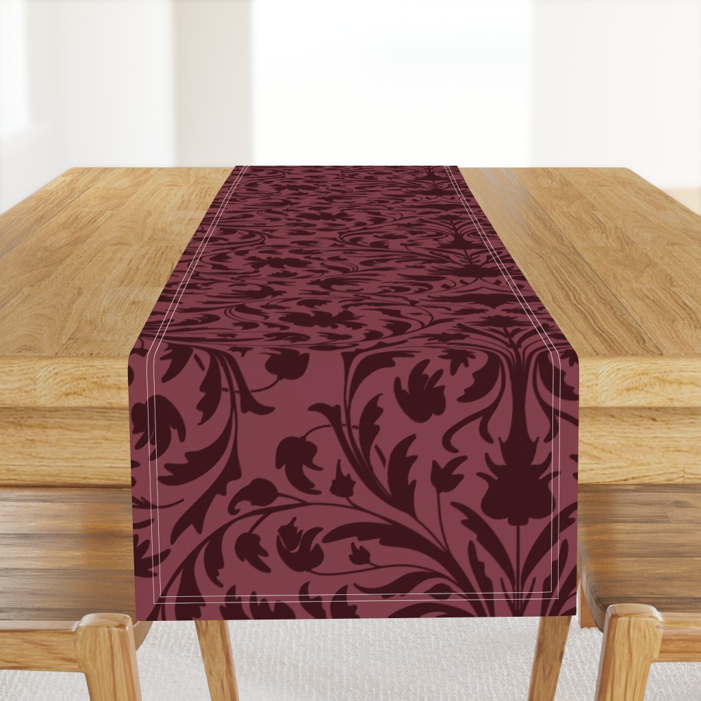 damask with flowers and ornaments Rosewood red on Burgundy - large scale