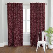 damask with flowers and ornaments Burgundy on Rosewood red - large scale