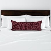 damask with flowers and ornaments Burgundy on Rosewood red - large scale