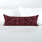 damask with flowers and ornaments Burgundy on Rosewood red - large scale