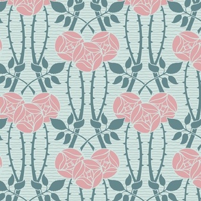 Art Nouveau Roses Pink and Teal