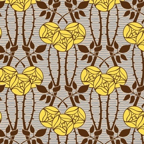 Art Nouveau Roses Yellow on Beige