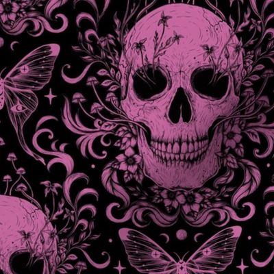 Gothic Floral Skull -Pink