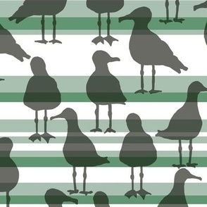 [Medium] Seagulls Black on Green Stripes