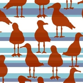 [Medium] Seagulls Orange on Light Blue Stripes