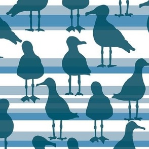 [Medium] Seagulls Blue on Blue Stripes