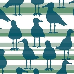 [Medium] Seagulls Blue on Green Stripes