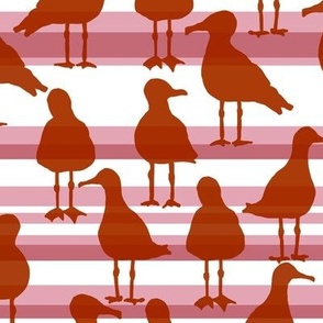 [Medium] Seagulls Red on Pink Stripes