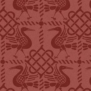 Medieval Birds and Knots, dark red
